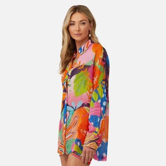 Rococo Sand Plum Shirt in Mix Fruit Medium Womens Button Down Blouse Top - Picture 7 of 12